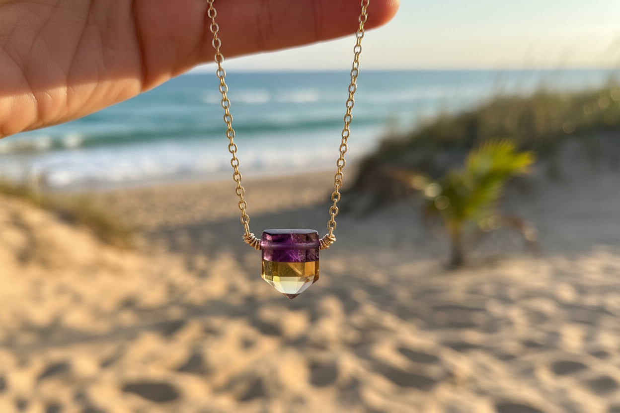 Ametrine faceted crystal dainty necklace - bi-color gemstone layering jewelry gift ready