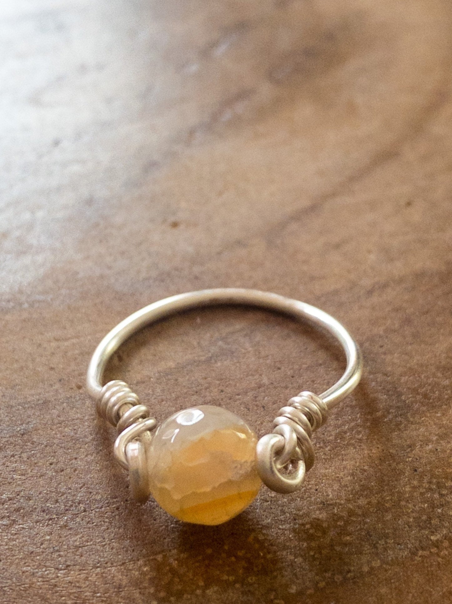 Natural agate ring - wire wrapped healing crystal custom fit California
