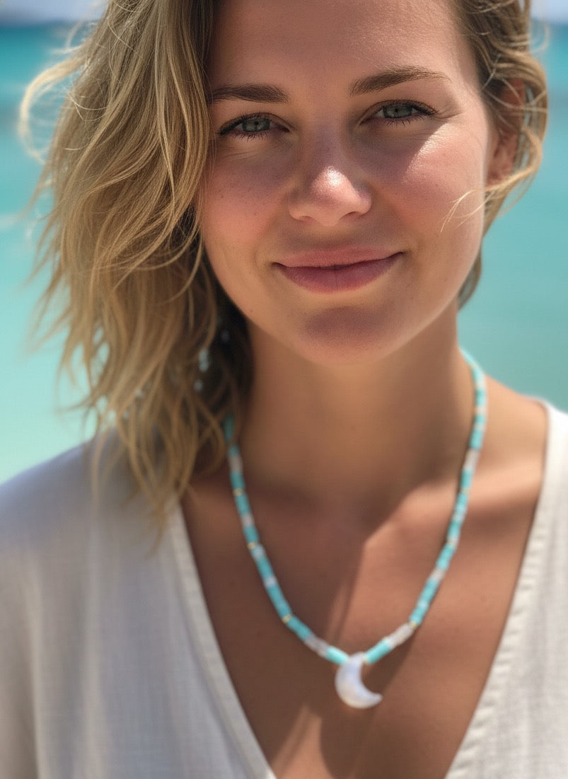 Seaside moon necklace handmade boho jewelry