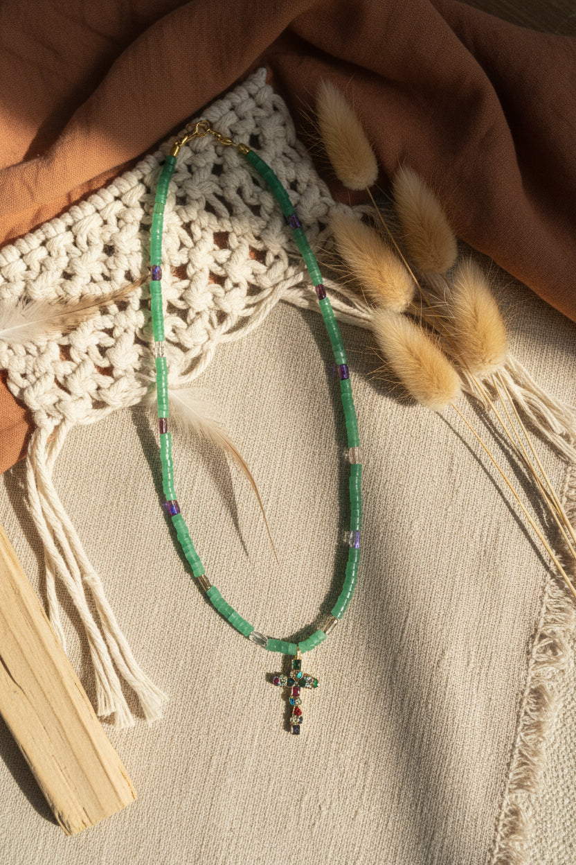 Stone cross necklace hypoallergenic jewelry