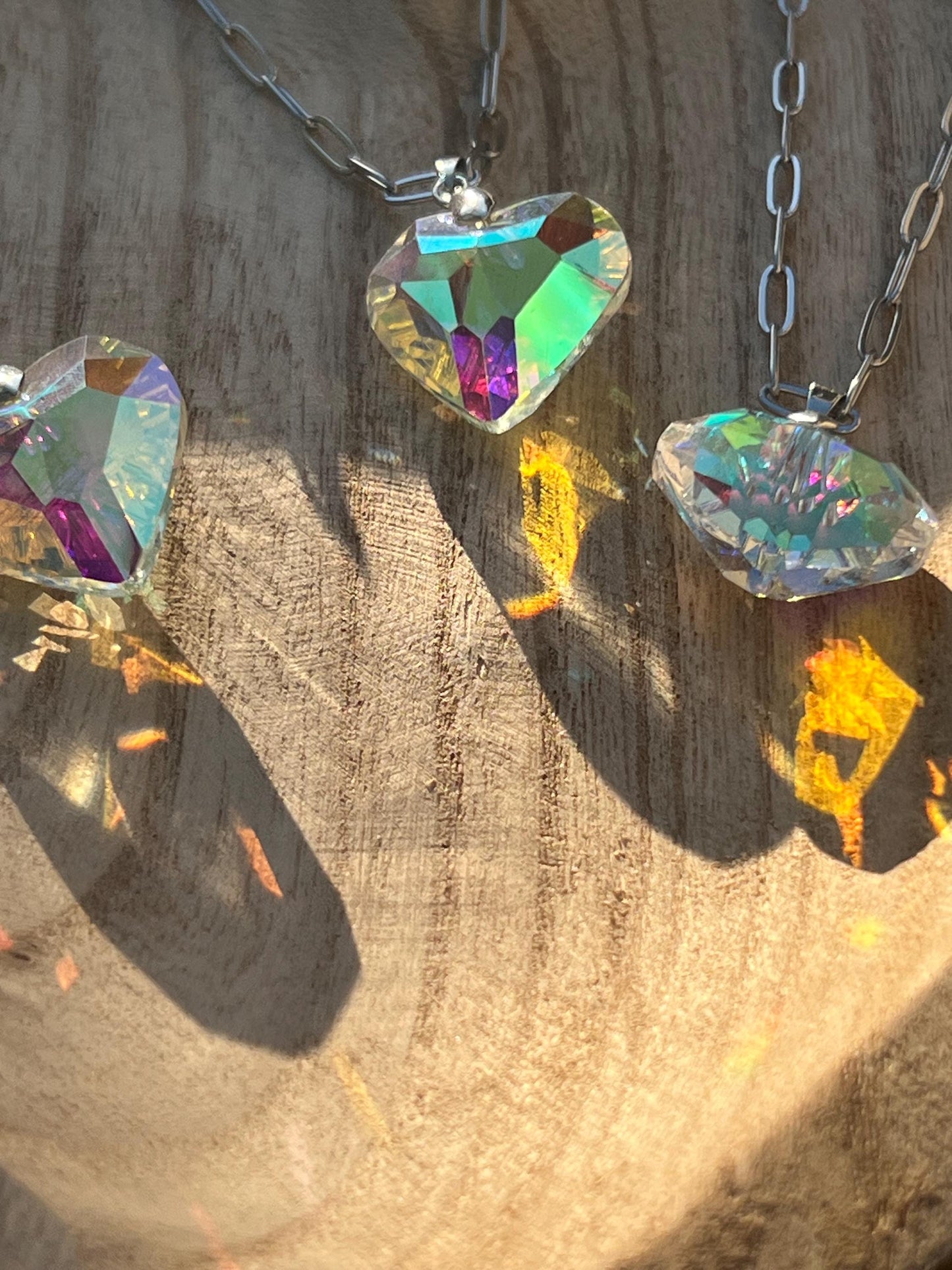 Swarovski crystal heart pendant rainbow iridescent