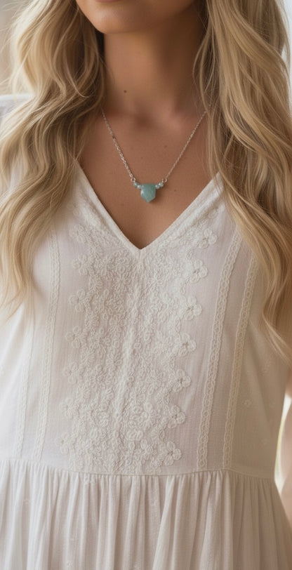 14K gold filled amazonite necklace turquoise blue gemstone - tarnish-resistant hypoallergenic