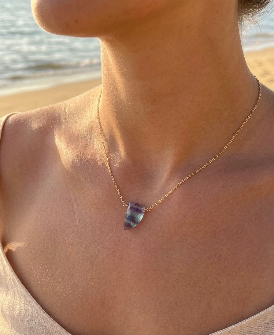 14K gold filled fluorite necklace - Genius Stone mental clarity hypoallergenic