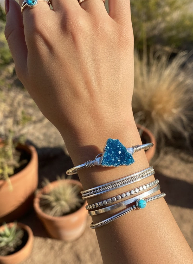 Druzy Achat Armreif | Drahtgewickelter Naturstein Armreif | Gold, Silber oder Roségold