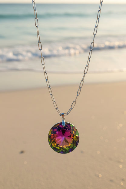 316L stainless steel necklace rainbow crystals close-up - sparkle detai