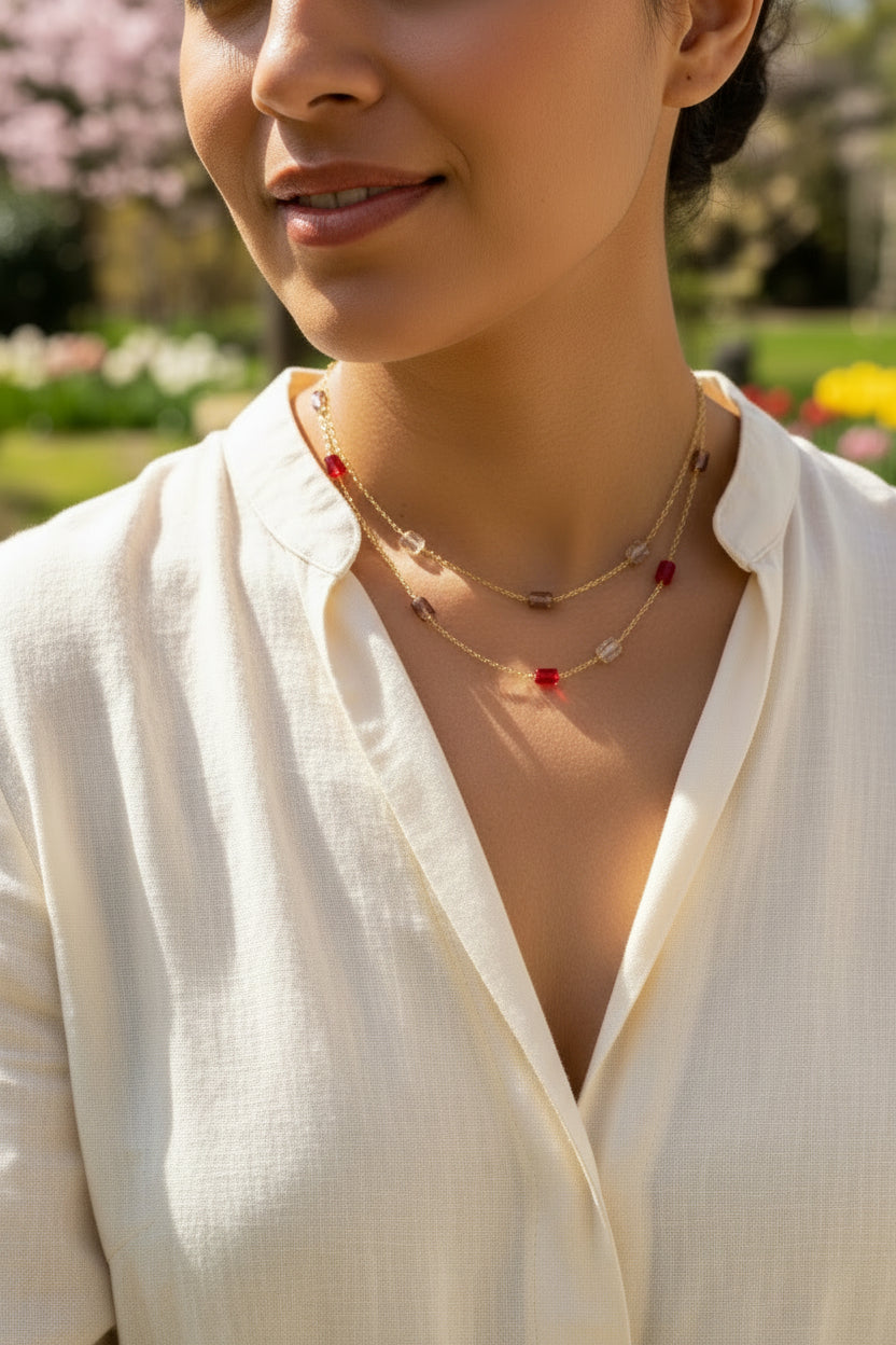 Rainbow crystal bead necklace - dainty minimalist bridesmaid jewelry