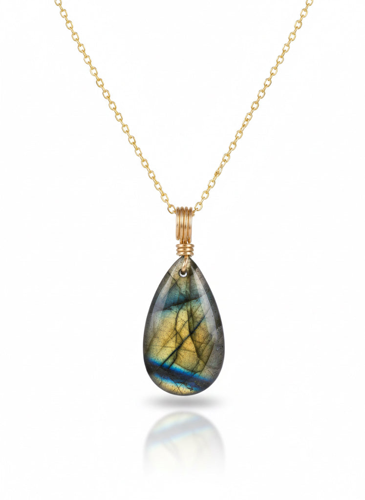 AAA labradorite teardrop necklace with blue flash in 14K gold filled chain - handmade gemstone jewelry
