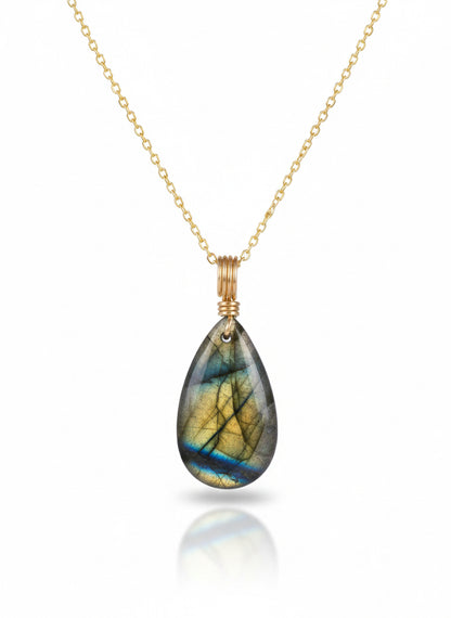 AAA labradorite teardrop necklace with blue flash in 14K gold filled chain - handmade gemstone jewelry