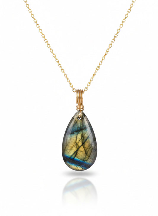 AAA labradorite teardrop necklace with blue flash in 14K gold filled chain - handmade gemstone jewelry