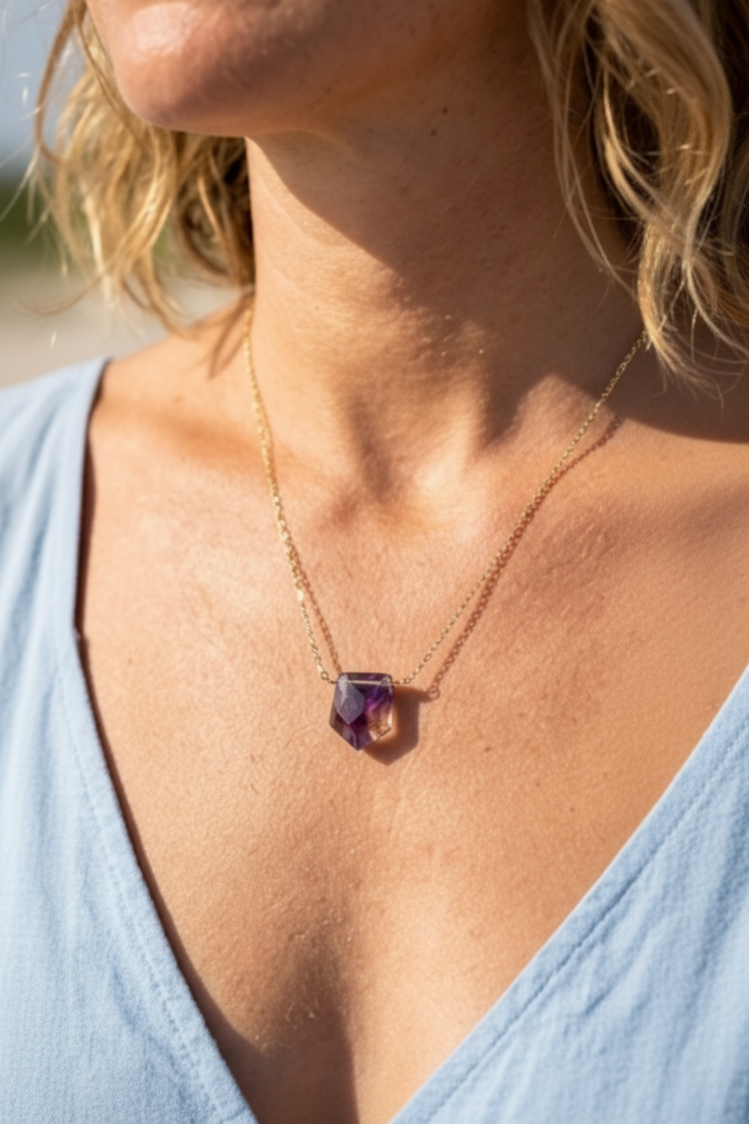 AAA multi ametrine dainty necklace - hypoallergenic sterling silver 14K gold filled