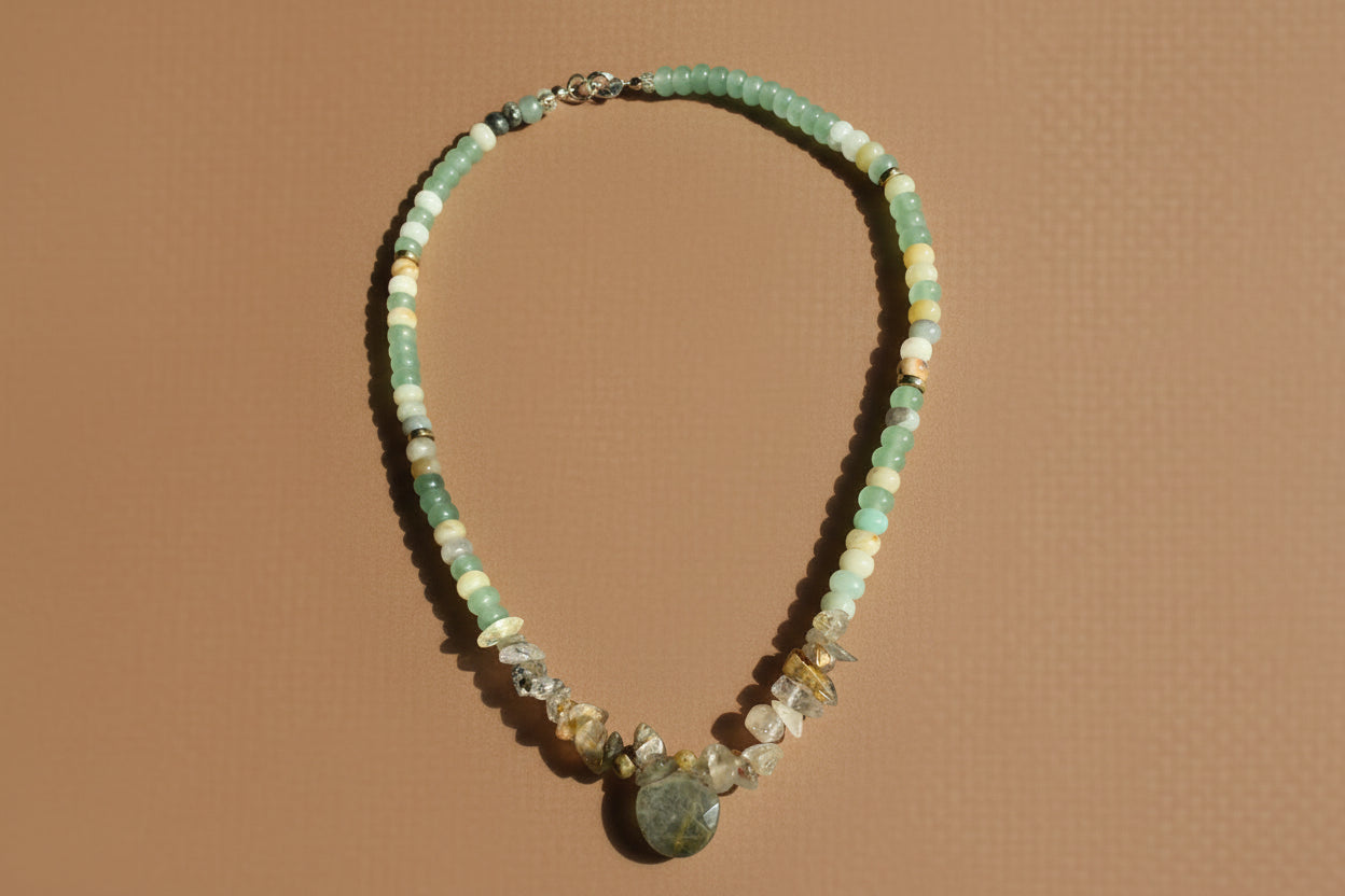 AAA rutilated quartz citrine amazonite necklace - handmade California jewelry