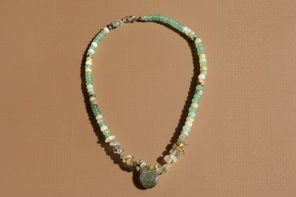 AAA rutilated quartz citrine amazonite necklace - handmade California jewelry
