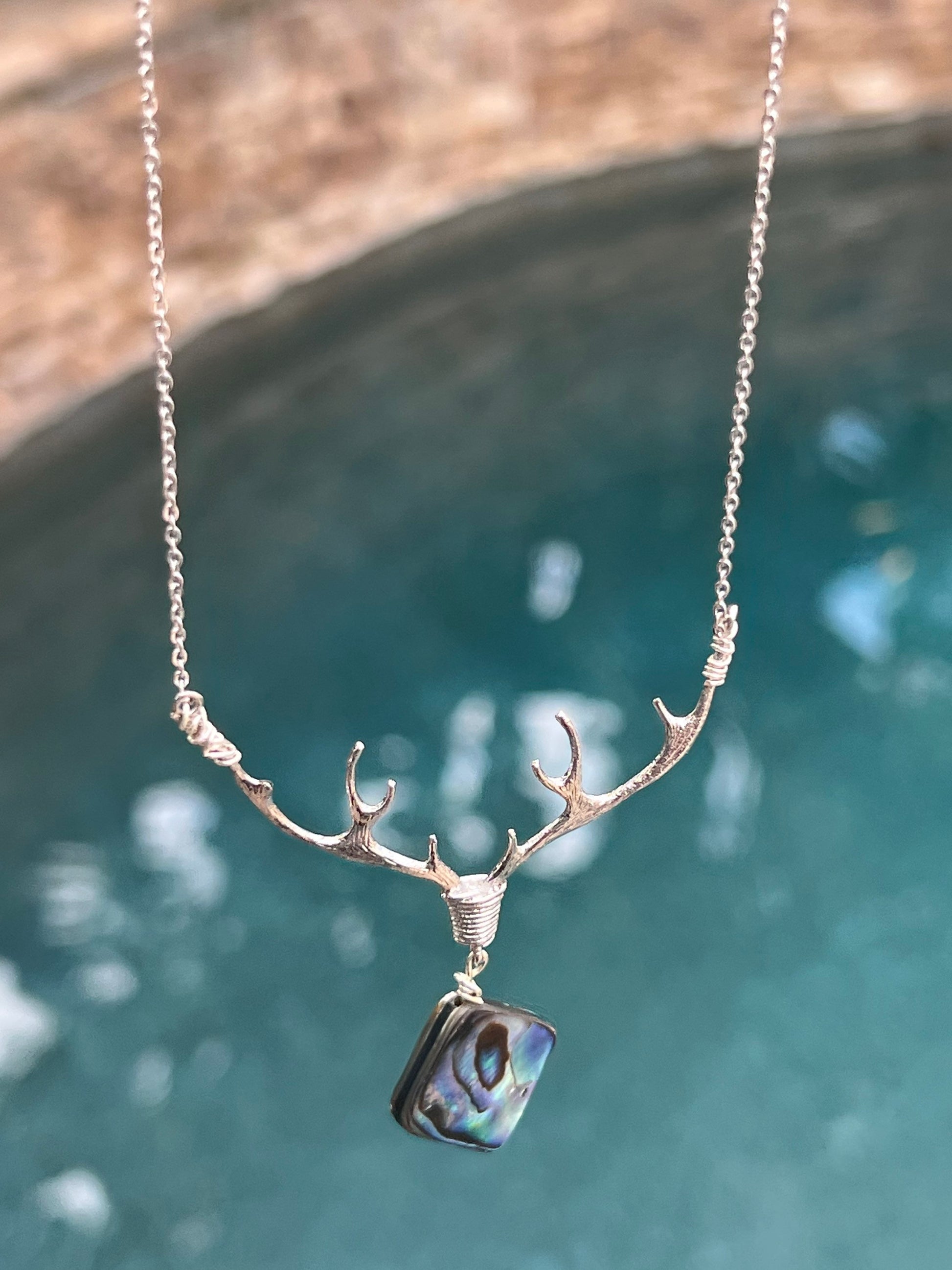 Abalone shell deer antler necklace vermeil - one of a kind nature-inspired jewelry
