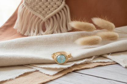 Agate ring - wire wrapped gemstone boho jewelry handmade
