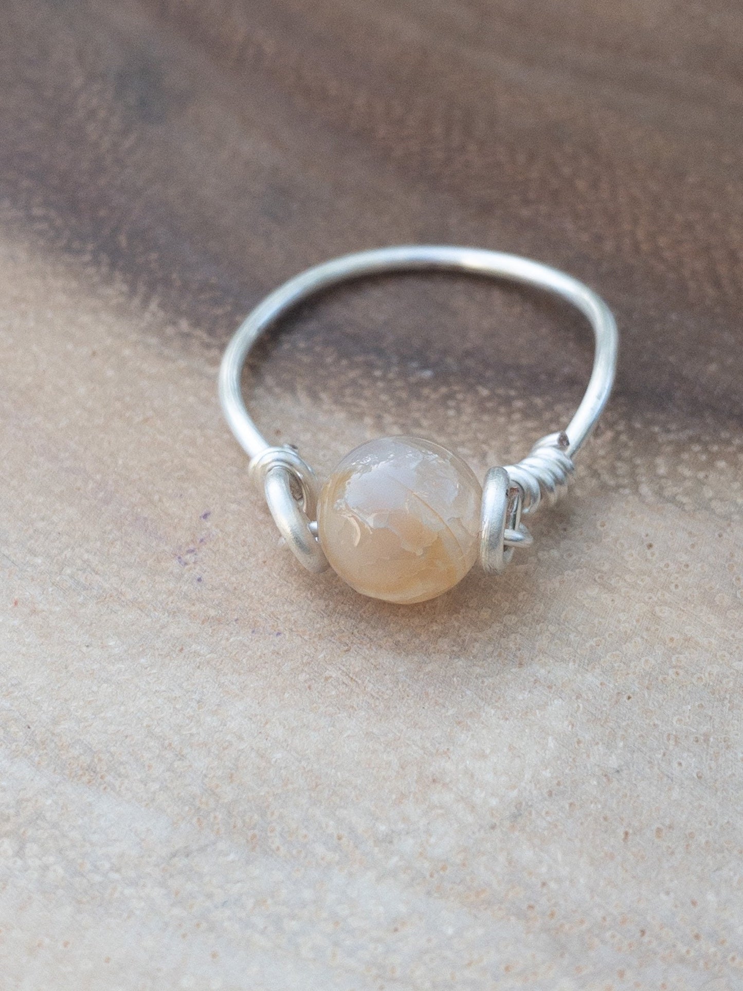 Agate wire wrapped ring - handmade natural stone boho jewelry