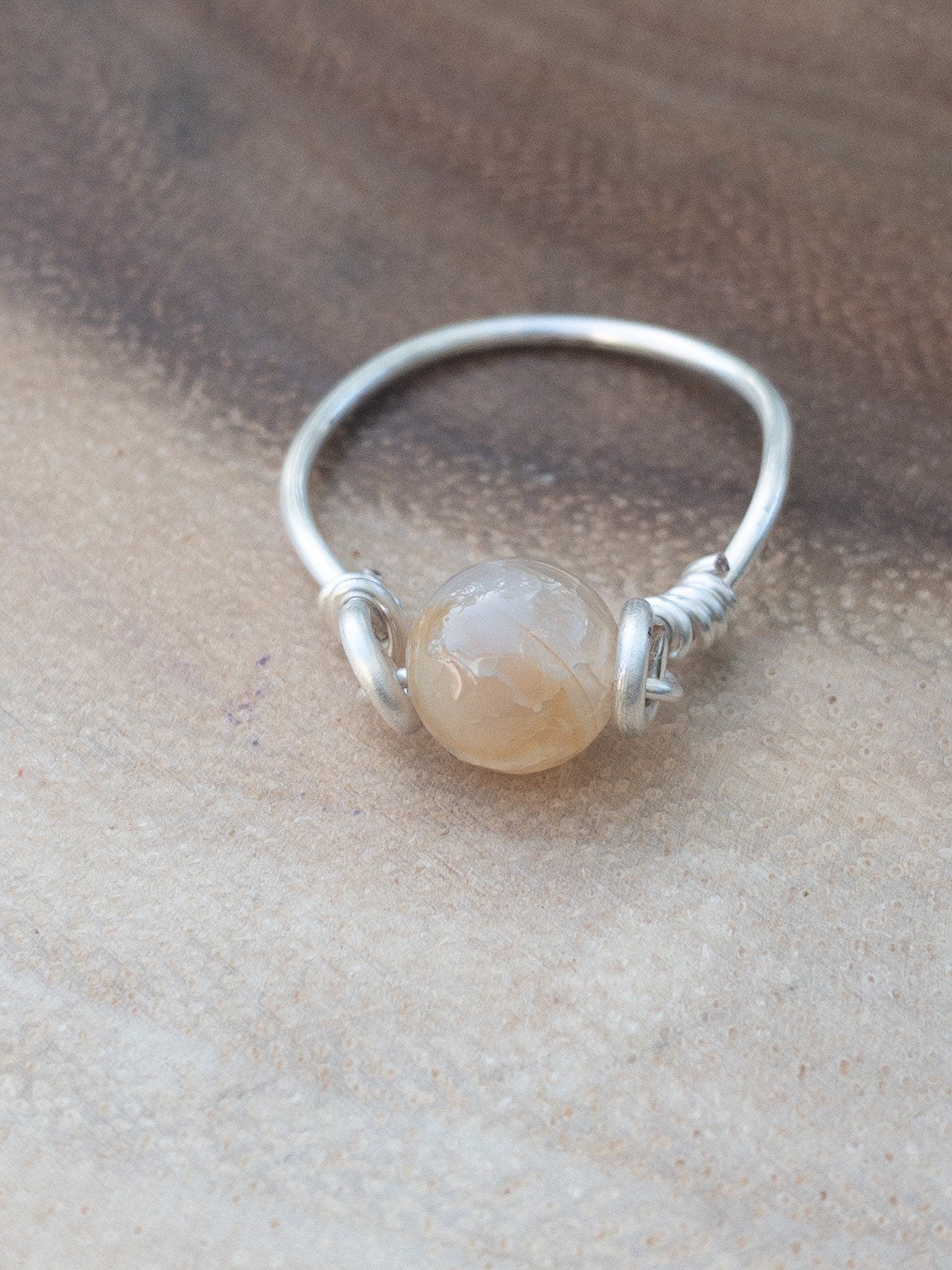Agate wire wrapped ring - handmade natural stone boho jewelry