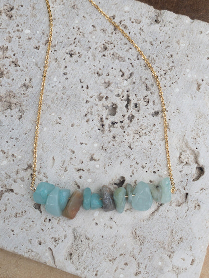 Amazonite gemstone bar necklace - handcrafted minimalist boho necklace gift for her