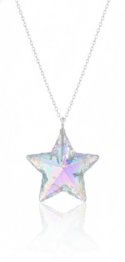 Angel aura opalite star pendant - handmade wire wrapped boho necklace