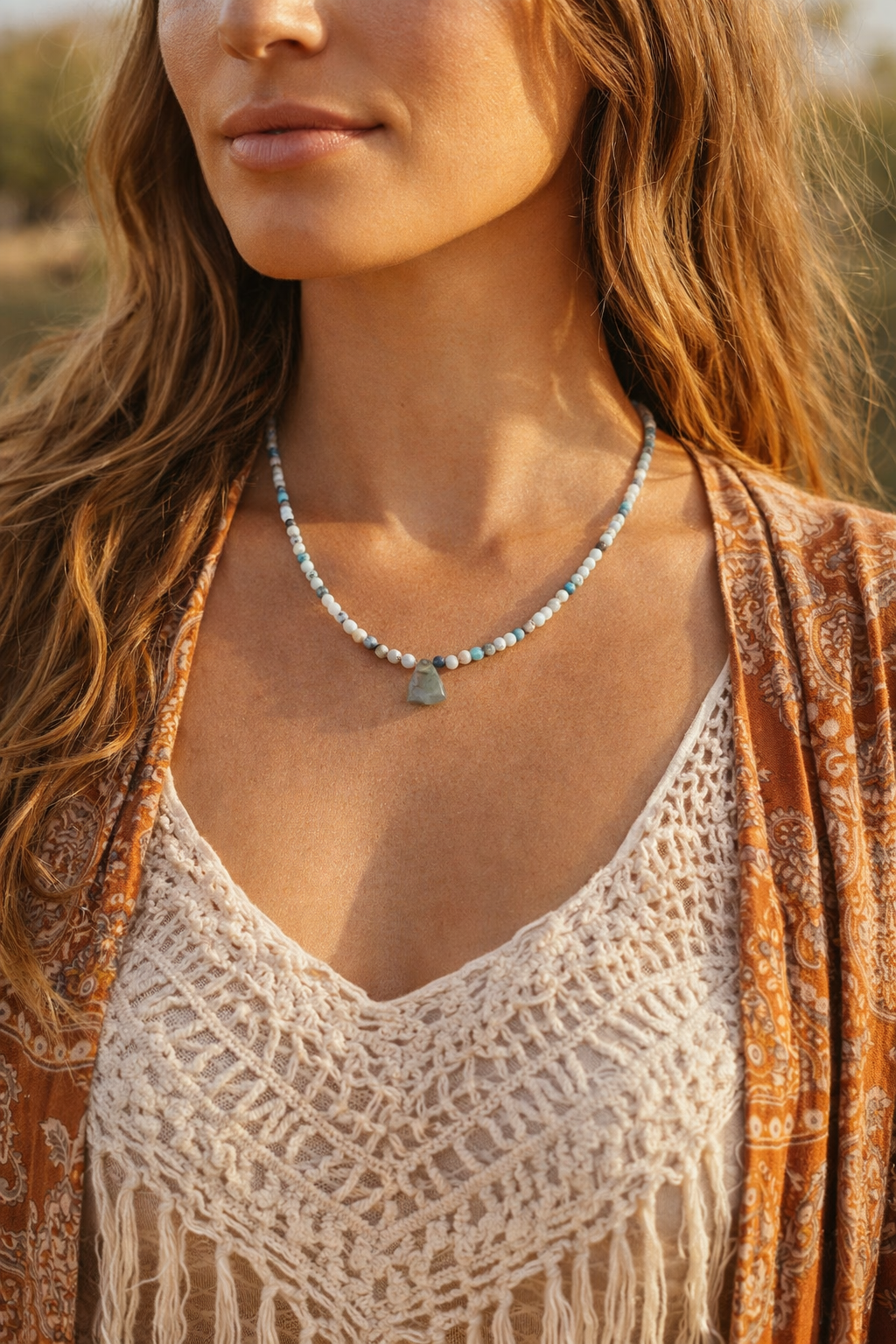 Aurora labradorite necklace gift ready - mystical iridescent flash blue green gemstone California handmade