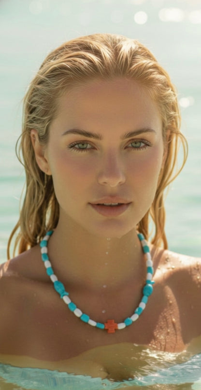 Beach necklace with fish beads - waterproof tropical jewelry for vacation