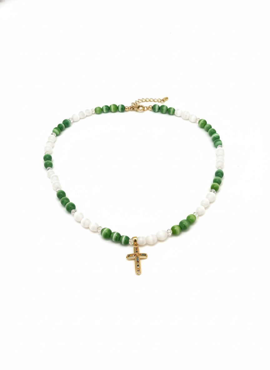 Beaded cross necklace colorful handmade christian jewelry hypoallergenic