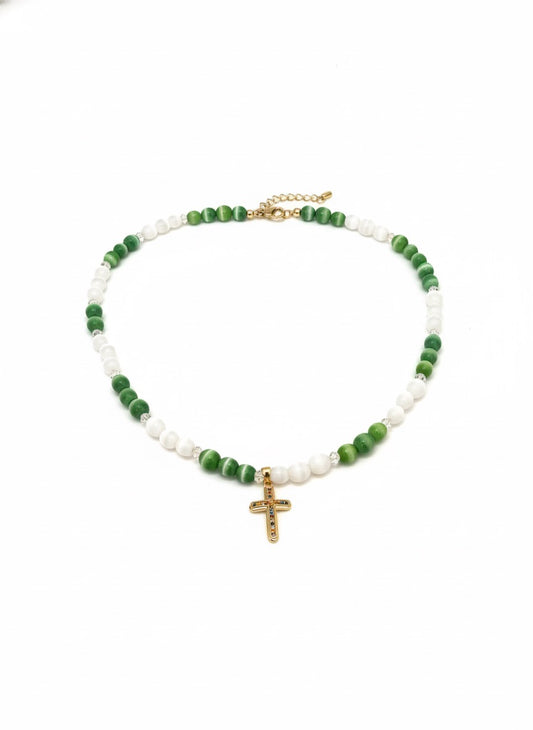 Beaded cross necklace colorful handmade christian jewelry hypoallergenic