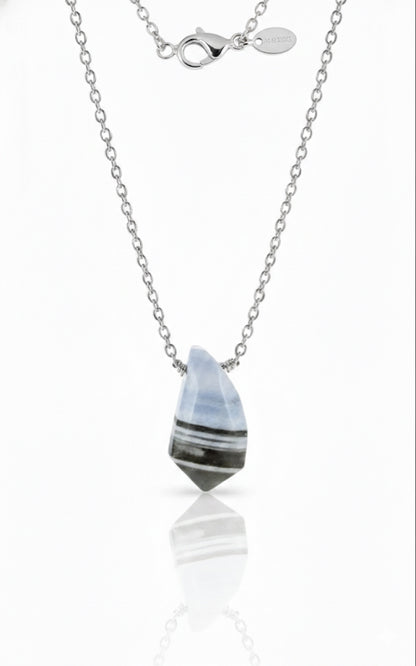 Blue Peruvian opal necklace lifestyle shot - delicate gemstone pendant everyday wear"