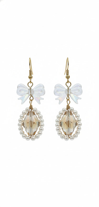 Bow crystal pearl earrings - elegant hypoallergenic bridal wedding jewelry
