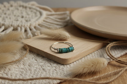 Brass turquoise ring tarnish resistant natural stone beaded detail