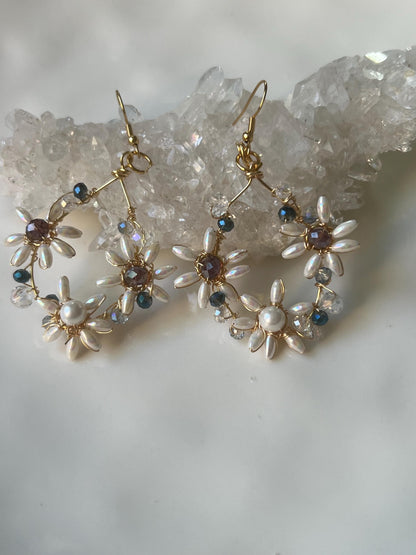 Bridal pearl crystal earrings close-up - luxury wedding accessories California made