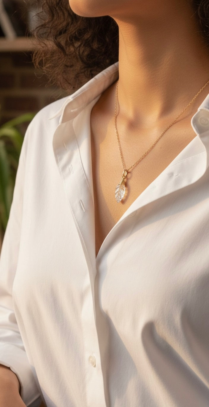 Clear quartz crystal leaf pendant necklace in sterling silver - nature inspired gemstone jewelry