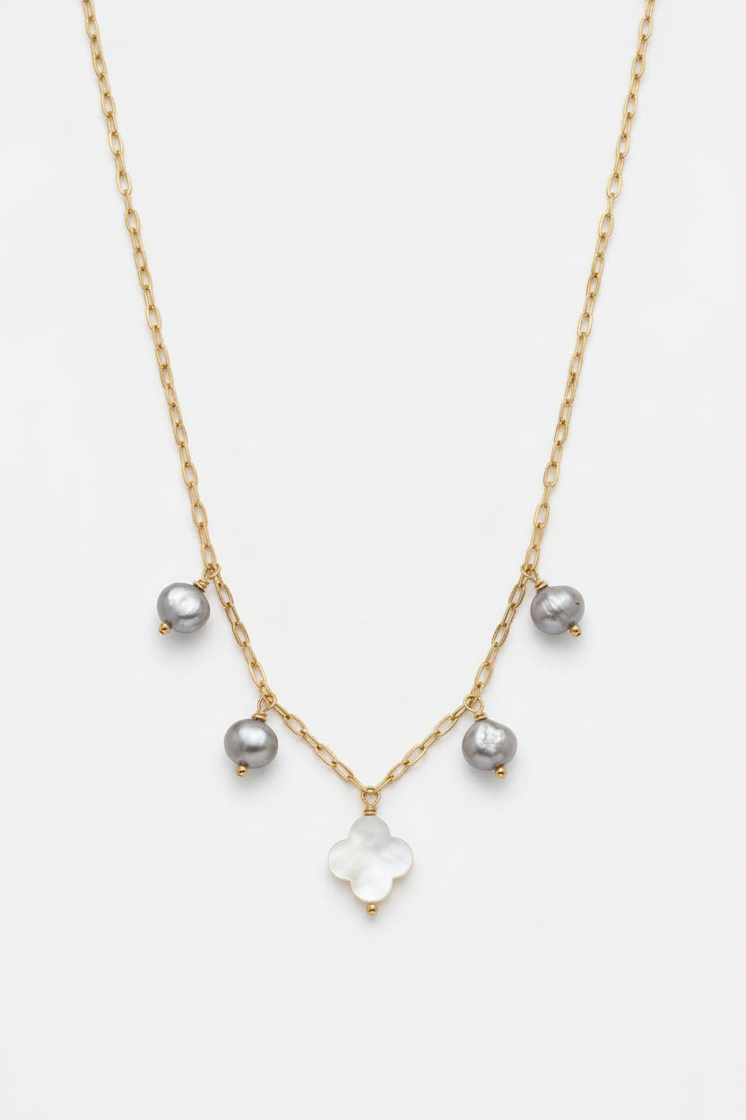 Clover pearl necklace 14K gold filled mother of pearl freshwater pearl - hypoallergenic elegant jewelry