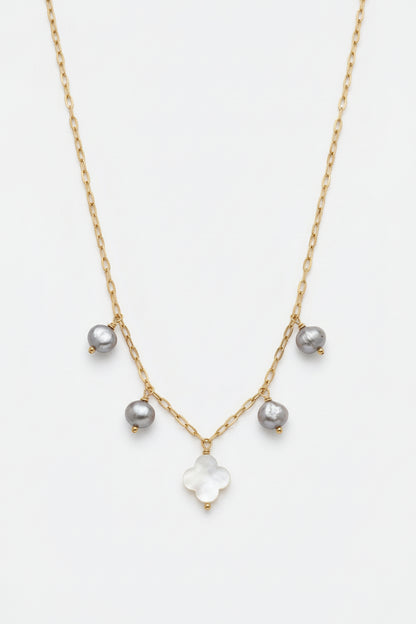 Clover pearl necklace 14K gold filled mother of pearl freshwater pearl - hypoallergenic elegant jewelry