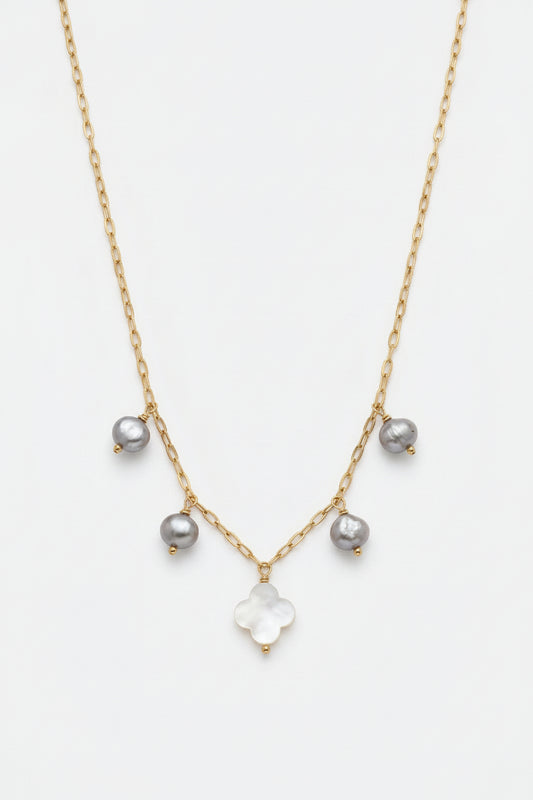 Clover pearl necklace 14K gold filled mother of pearl freshwater pearl - hypoallergenic elegant jewelry