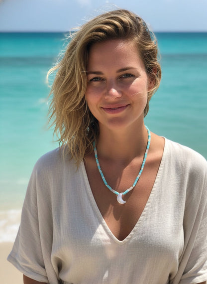 Coastal gemstone necklace moonstone aquamarine