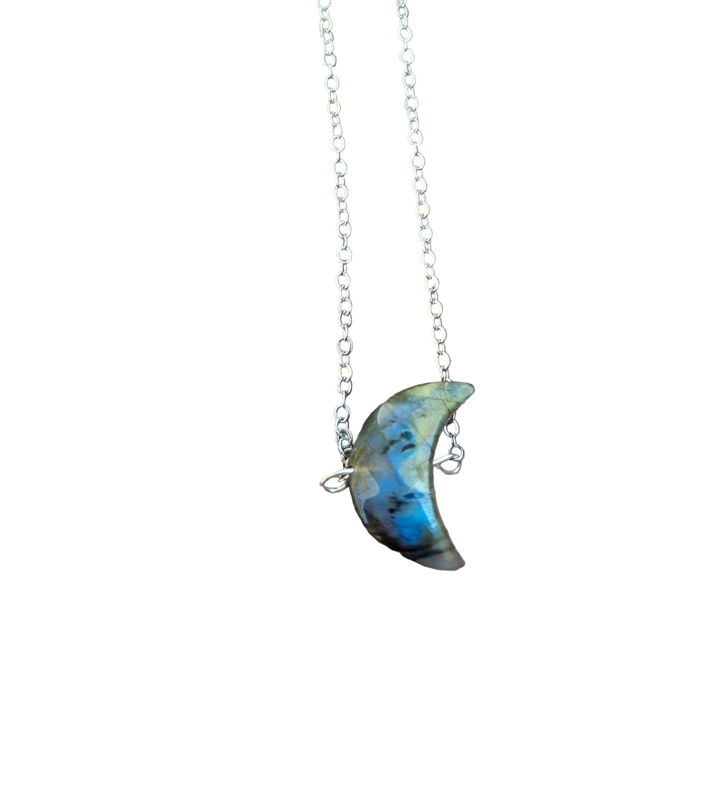 Crescent moon labradorite necklace sterling silver - November birthstone transformation stone jewelry