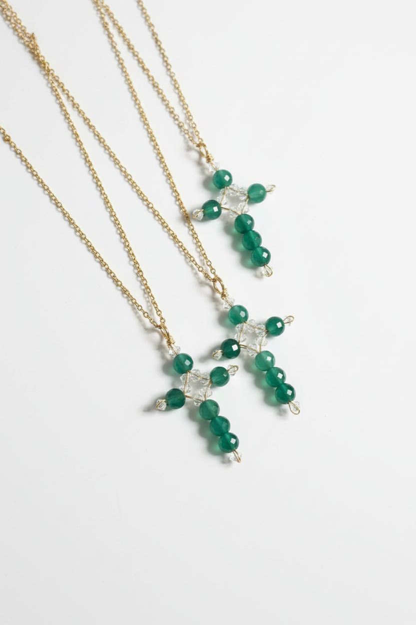 Crystal cross necklace layered look - sparkle gemstone faith jewelry gift for her