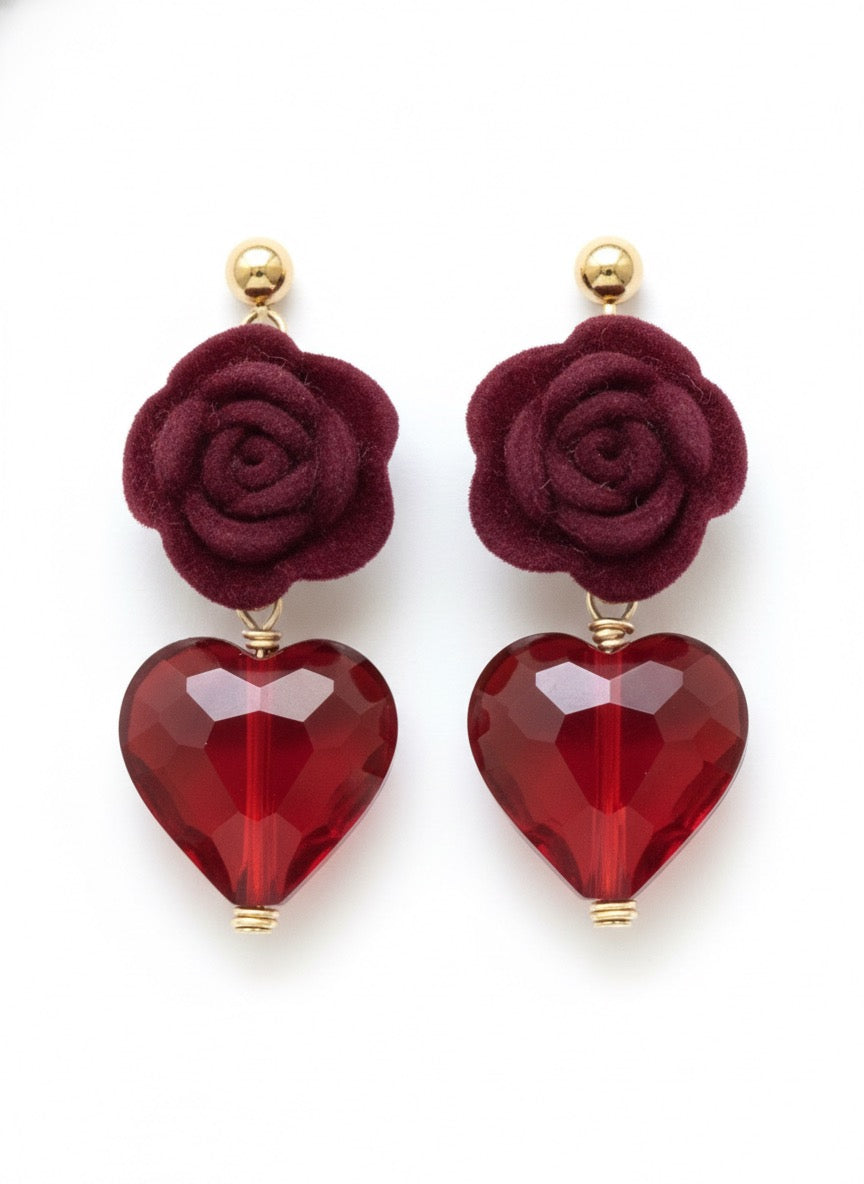 Crystal heart flower earrings hypoallergenic stainless steel