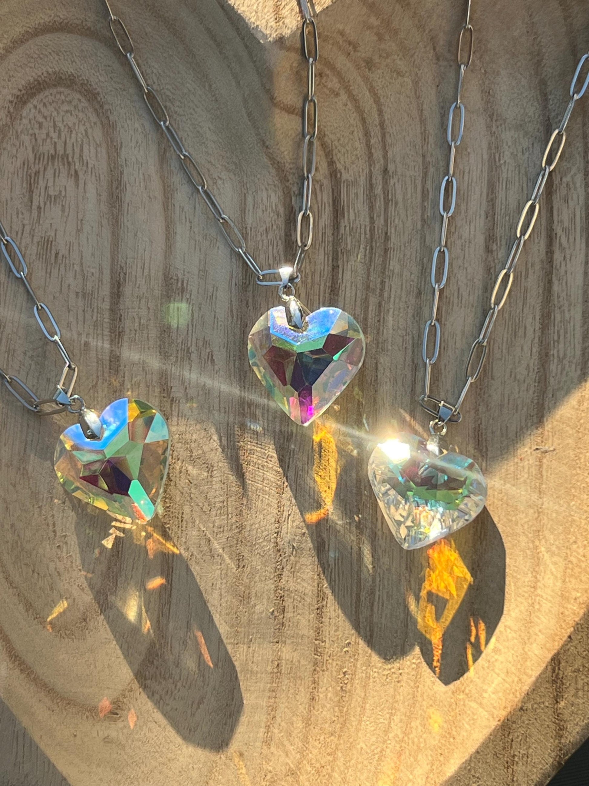 Crystal heart necklace Swarovski iridescent pendant