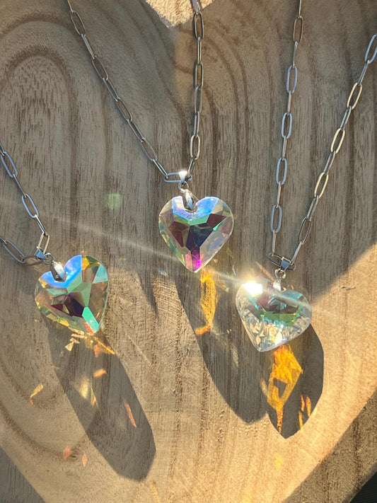Crystal heart necklace Swarovski iridescent pendant