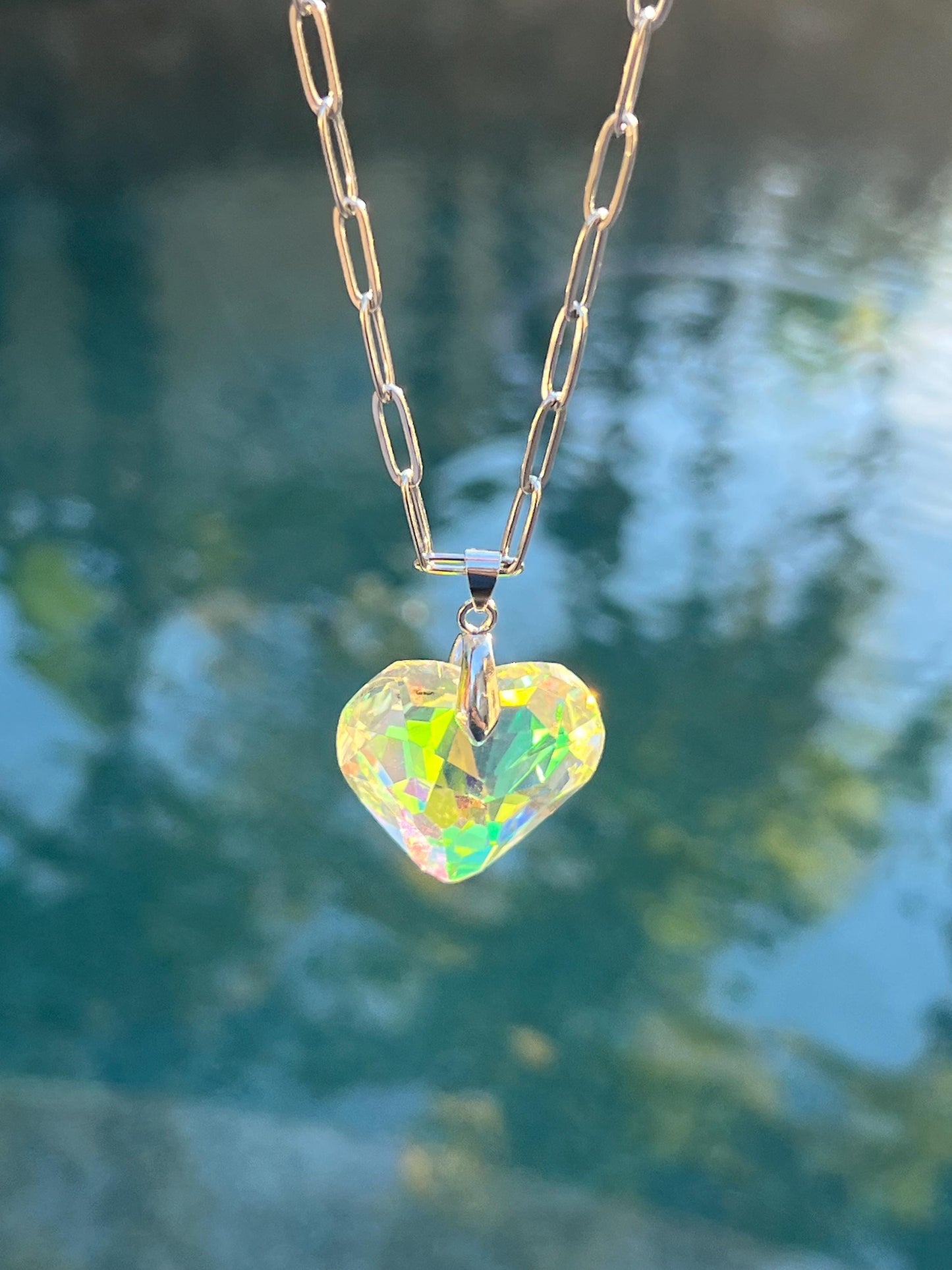 Crystal heart necklace layered look hypoallergenic