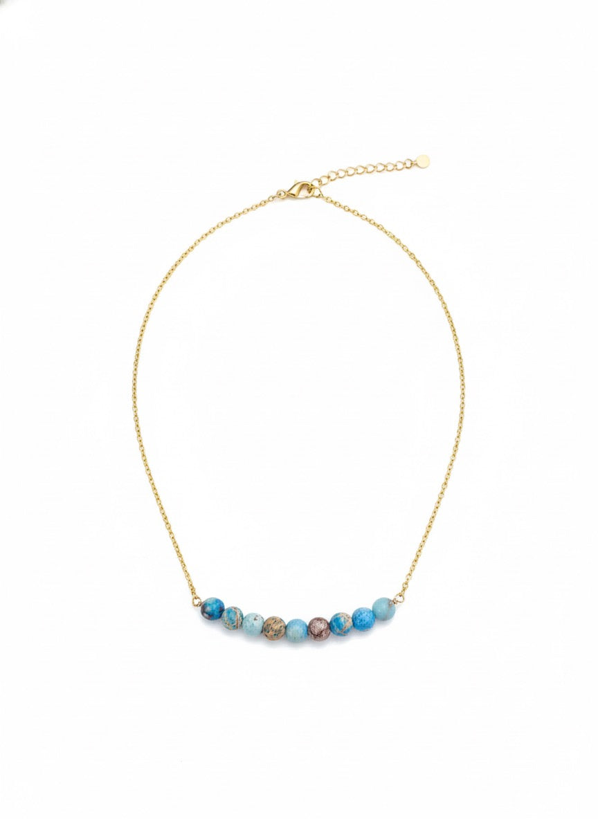 Jasper necklace 14K gold filled - dainty gemstone beaded necklace close up