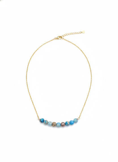 Jasper necklace 14K gold filled - dainty gemstone beaded necklace close up