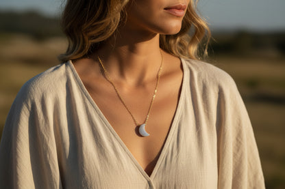 Dainty moonstone necklace with crescent moon - celestial boho jewelry gift for her