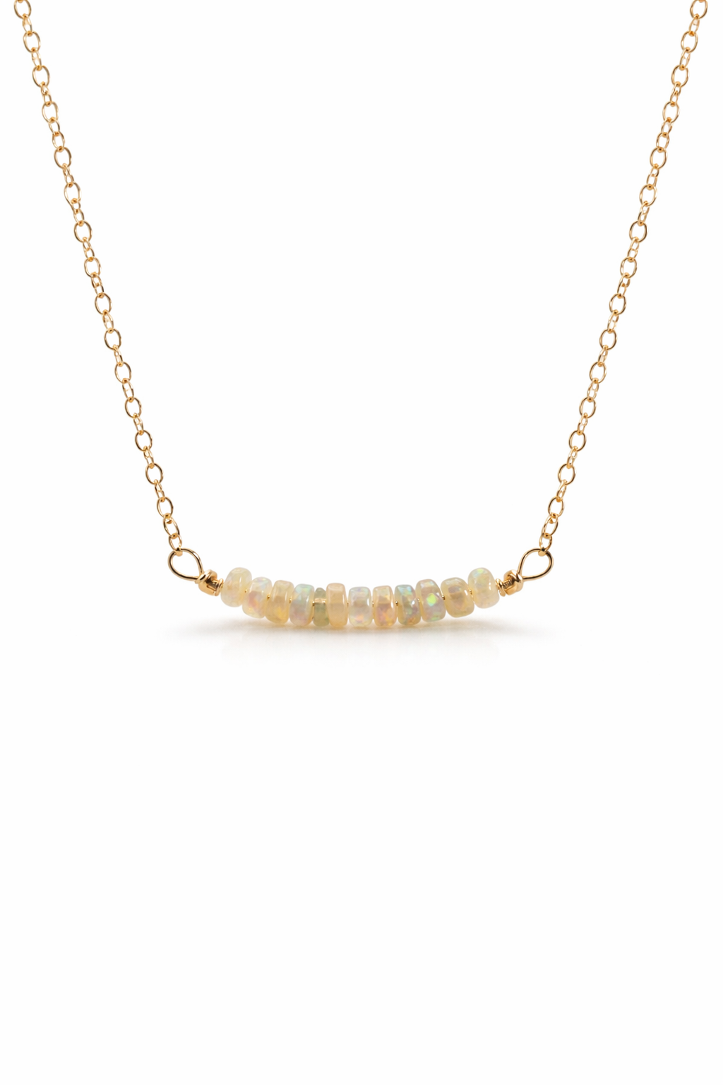 Dainty natural opal necklace in 14k gold filled chain, handcrafted in California