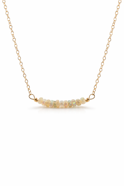 Dainty natural opal necklace in 14k gold filled chain, handcrafted in California