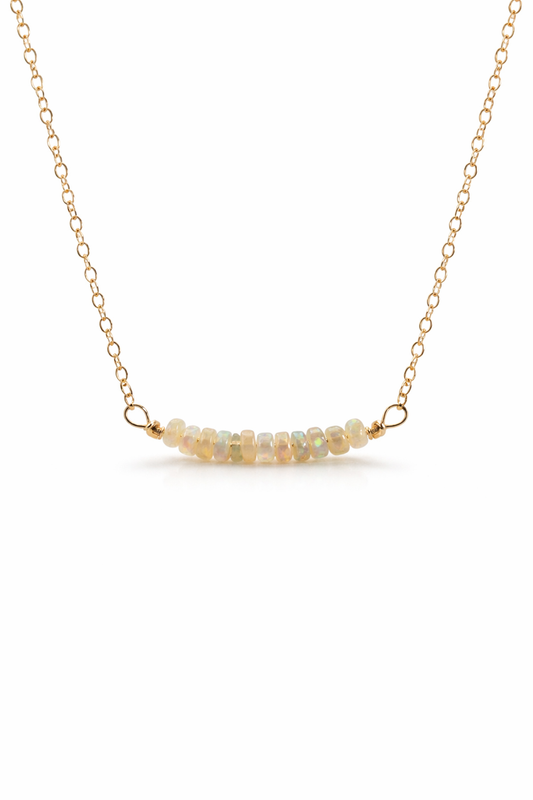 Dainty natural opal necklace in 14k gold filled chain, handcrafted in California