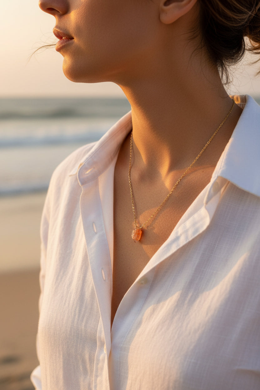Dainty sunstone necklace gift ready - natural gemstone layering jewelry California handmade