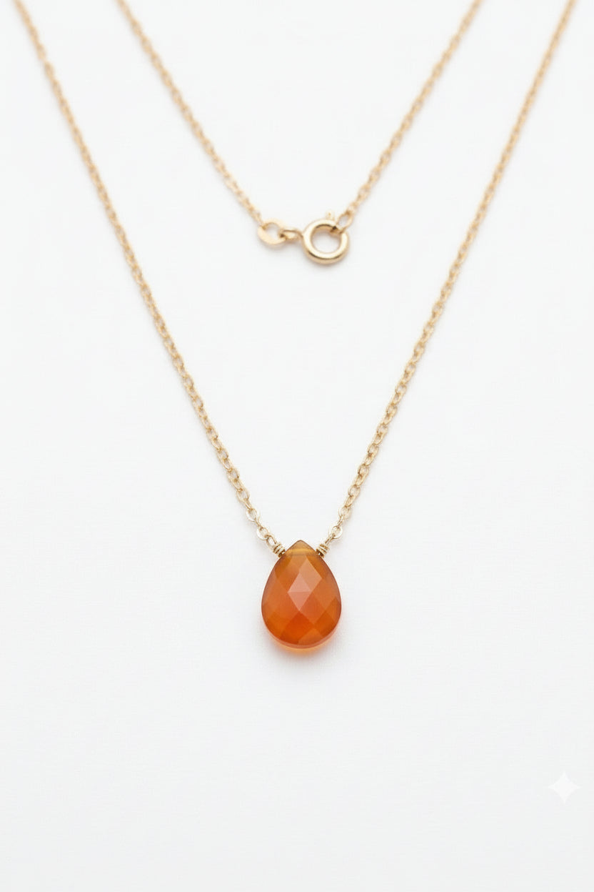 Dainty yellow onyx necklace in 14k gold filled chain, handcrafted in California