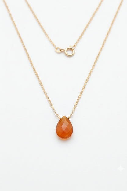 Dainty yellow onyx necklace in 14k gold filled chain, handcrafted in California